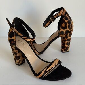 ALDO Leopard Print Ankle Strap Sandal Block Heel Size 7
